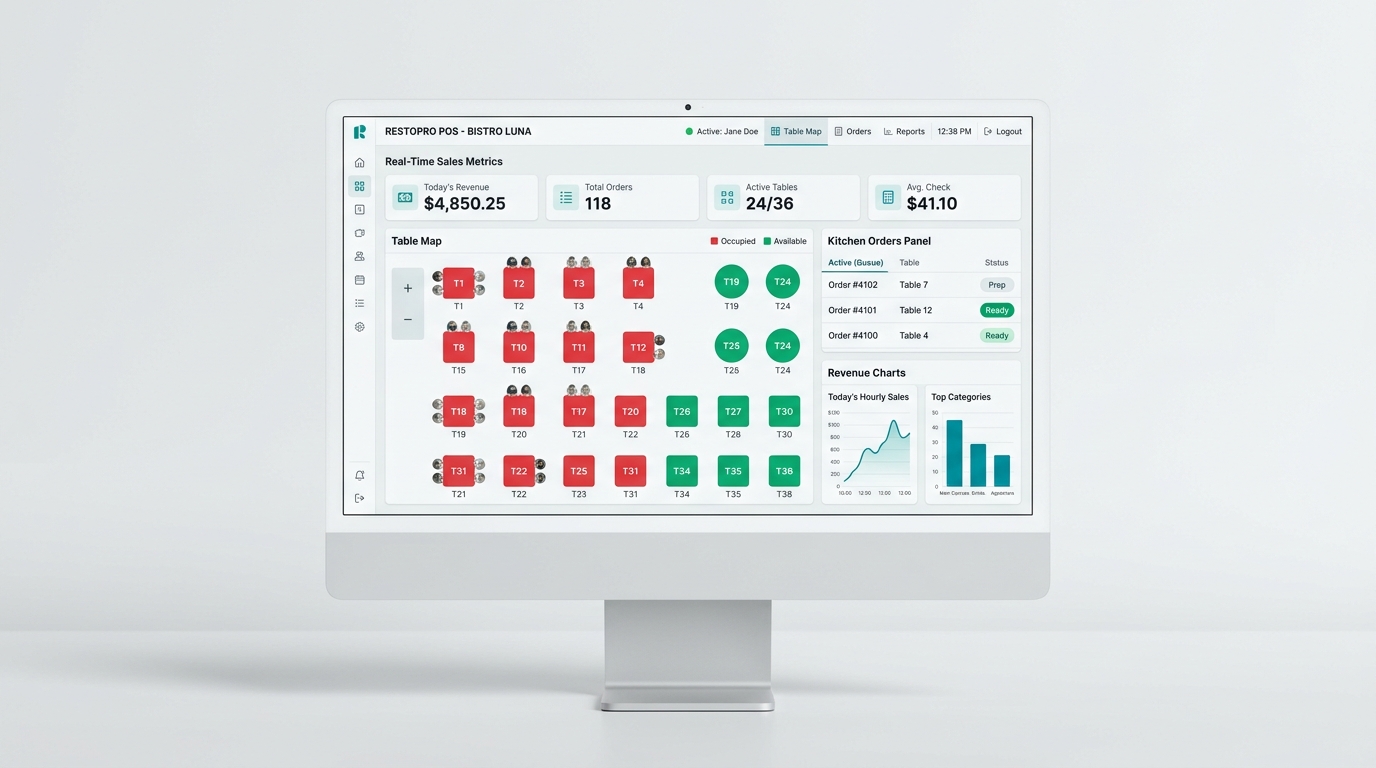 Dashboard RESOFT - Vista de mesas, ventas y cocina en tiempo real